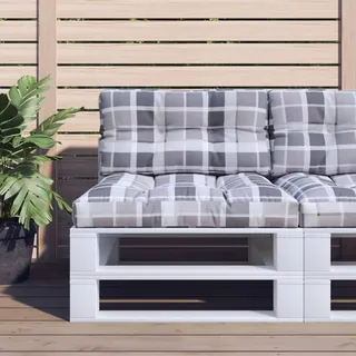 Langlebige Palettenkissen Grau Kariert 70x40x12 cm Stoff Gartenmöbelauflagen Möbel7156939 - Grau