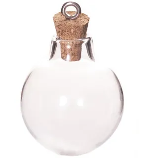 INNSPIRO Anhänger Glas Flasche Kugel transparent mit Korkverschluss 25x28mm, 25x28mm., Glas, Kein Edelstein