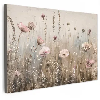 MuchoWow Leinwandbild Blumen - Rosa - Modern - Beige Wanddeko 90x60 cm , Textil , Kiefer , Rechteckig , 90x60 cm , FSC 100% , gerahmt , Bilder & Rahmen, Bilder, Leinwandbilder