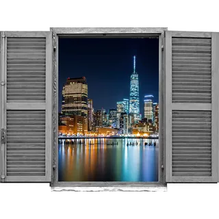 queence Wandtattoo "Großstadt" Wandsticker, Wandbild, selbstklebend, 3D, Fenster, bunt