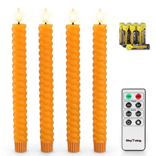 Rhytsing 4er Orange LED flammenlosen Twist Tafelkerzen mit Timer, Batteriebetriebene Spiral Stabkerzen für Herbst, Halloween und Thanksgiving, Fernbedienung und Batterien enthalten - H 25