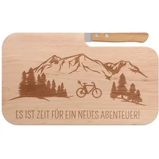 Spruchreif | Brotzeitbrett mit Messer "Es ist Zeit für ein neues..." – Graviertes Holzbrett mit E-Bike-Motiv | Lustiges Geschenk für E-Bike-Fahrer & Radfans