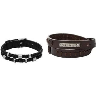 FOSSIL Armband für Männer Leather Essentials, Schwarzes Lederarmband, Länge: 256mm, Breite: 13.7mm, JF04473040