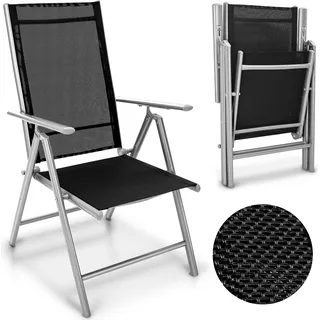 tillvex Gartenstuhl Silber klappbar aus Aluminium | Hochlehner mit Armlehnen | Klappstuhl verstellbar | Klappsessel Balkon Garten Terrasse - Silber
