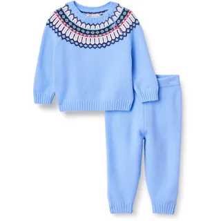 Amazon Essentials x Sofia Grainge Baby Jungen Pullover-Set, Kornblumenblau Fair-Isle-Geometrie, 12 Monate