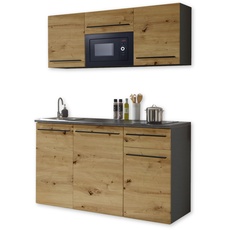Bild Single Küche JAZZ Küchenblock Küchenzeile Schwarz / Artisan Eiche ca. 160 x 212 x 60 cm