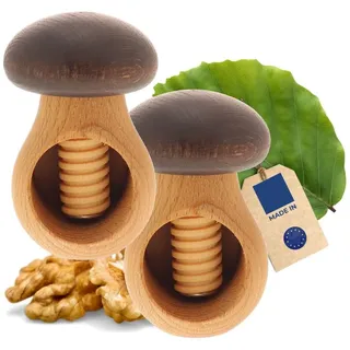2X HOFMEISTER® Nussknacker Holz mit Metalleinsatz – Walnüsse knacken mit wenig Kraft, verstärktes Schraubgewinde, Buche, 10 cm, Handarbeit