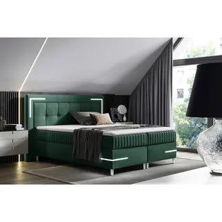 Boxspringbett Schlafzimmerbett 140x200cm AMORE Nr.1 Grün inkl. LED-Beleuchtung - Grün