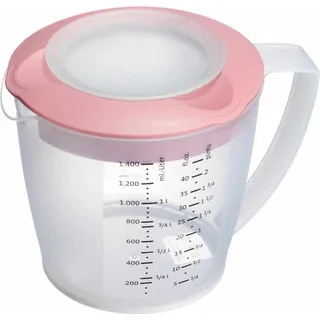 Westmark Rührbecher/Messkanne mit Spritzschutz, Deckel und Ausgießer, Kunststoff, Füllvolumen: 1,4 Liter, Helena, Transparent/Rosa, 3105227P, 1 – Pack