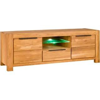 Lowboard HOME AFFAIRE, braun, B:193cm H:63cm T:50cm, Holz teilmassiv, Sideboards, Lowboard, Eiche teilmassiv, B: 193cm, Schwarze Elemente, 2 offene Fächer.