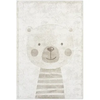 Carpet City Kinderteppich Creme, Beige, - 160x230 cm - Tier-Motiv Teddy-Bär - Kurzflor Teppiche Kinderzimmer,