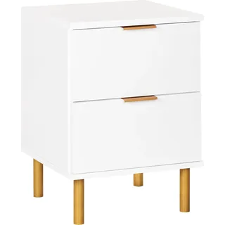 BELIANI Nachttisch Weiß Faserplatte mit 2 Schubladen Goldene Griffe Helle Holzfüße Modernes Retro-Design Nachtkommode Nachtschrank für Schlafzimmer - Weiß, Gold