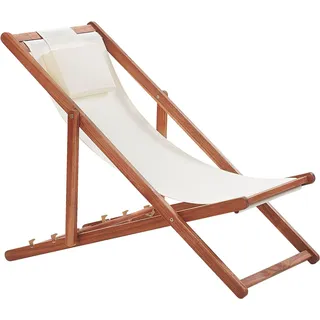 BELIANI Liegestuhl Dunkelbraun und Cremeweiß Akazienholz mit 2 Ersatzstoffbezügen zur Auswahl Zusammenklappbar Modern Balkon Garten Outdoor Ausstattung - Braun, Bunt, Weiß