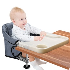 Baby Tischsitz mit Essbrett Portable Faltbar Hochstuhl Sitzerhöhung mit Transportbeutel, Geschenk für Kleinkinder, Tragbar für Zuhause & Reise(Grau)