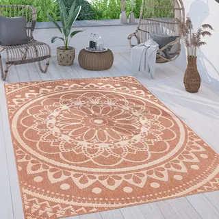 Paco Home Outdoor Teppich wetterfest & robust Mandala Boho Design pflegeleicht flachgewebt Grösse 80x150 cm - Orange