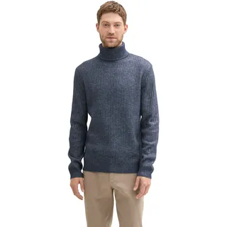 Rollkragenpullover TOM TAILOR, Herren, Gr. L, blau (sky captain blau weiß core), Strick, Obermaterial: 58% Polyester, 37% Polyacryl, 5% Wolle, meliert, regular fit Po-bedeckend, ohne Ausschnitt, gerader Abschluss, Pullover Rollkragenpullover, mit Rollkragen