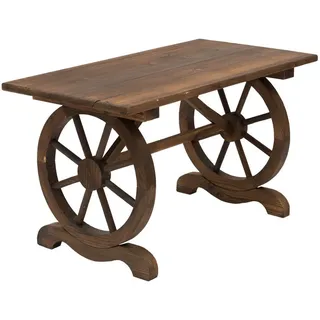 Redom Gartentisch 110/60/65 cm aus massivem Tannenholz, wetterbeständig im rustikalen Räder-Design, Natur , Naturfarben , Holz , 60x65x110 cm , Gartenmöbel, Gartentische