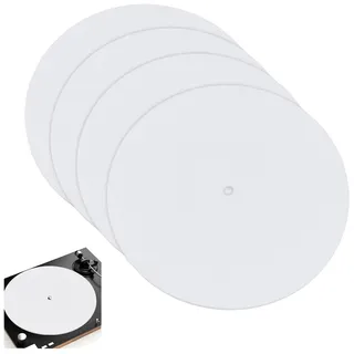NBEADS 4 Stück Plattenteller Matte, 18.5cm Filz Plattenspieler 3mm Matte Plattenspieler Slipmat Matte Plattenspieler Matte für Heimplattenspieler, Weiß