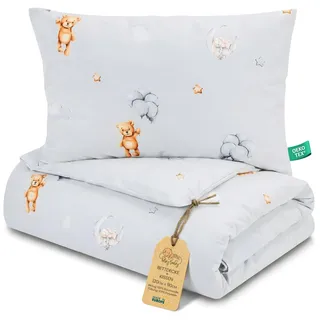 Totsy Baby Kinder Bettdecke ohne Bezug 90x120 cm - Baumwolle Baby Decke und Kissen Set Kinderdecke 90 x 120 und Kopfkissen 60 x 40 - Bettdecken Kinderbettdecke Oeko-Tex Teddybären