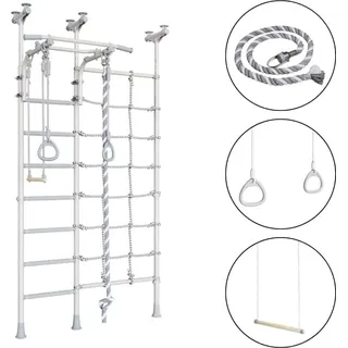 Wallbarz Sprossenwand kinderzimmer aus metal Funny Monkey 9D | Kletternetz Kinder indoor mit Deckenmontage - Weiß