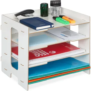 Relaxdays Briefablage, Büro Organizer aus MDF, A4 Papier, 3 Fächer, weiß | leichte Dokumentenablage HBT 27 x 32,5 x 25 cm