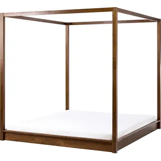 BELIANI Himmelbett Dunkelbraun aus Holz 180 x 200 cm 4 Pfosten Elegant Modern Stilvoll Minimalistisch Designer Baldachinbett Bett Schlafzimmer - Braun