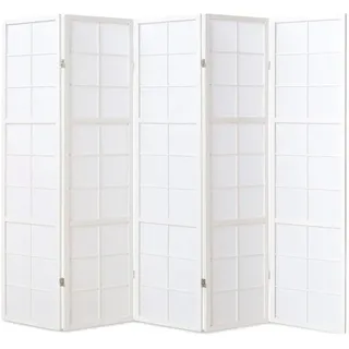 Homestyle4u Paravent 5-tlg. 220/175 cm Weiß Shoji , Holz , 220x175x2 cm , Wohnzimmer, Raumteiler, Paravents
