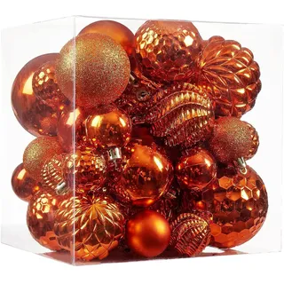 Weihnachtskugeln – 36 Stück bruchsichere Weihnachtsbaumschmuck mit Aufhängeschlaufe für Weihnachtsbaum, Hochzeit, Urlaub, Party, Heimdekoration, 6 Stile in 3 Größen (orange)