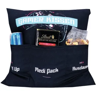 KAMACA Gamerkissen Dekokissen mit weicher Füllung 43 x 43 cm mit 3 befüllbaren Taschen Geschenk Männer Gamer Zocker Teenager für Gaming-Sessions Vatertag Geburtstag Weihnachten (Gamerkissen)