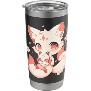 Süßer Kitsune Kawaii Fuchs Sakura Doppelwandiger Edelstahl-Thermobecher