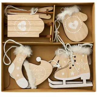 Heitmann Deco Christbaum-Schmuck - Behang Set aus Holz - 6-teilig - Baumbehang in Natur-Farbe - Weihnachtsdekoration, 7-10cm