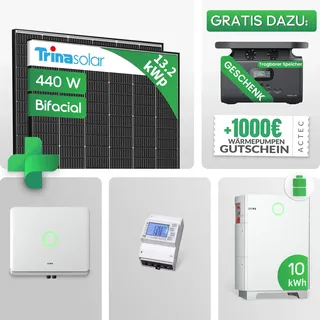 13.2 kWh PV-Komplettpaket mit 10 kWh Batterie | Trina Vertex S+ 440W Glas Glas Bifacial