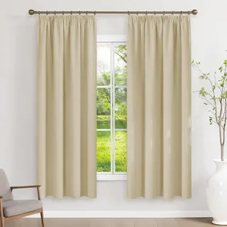 Runyéla Gardinen mit Kräuselband Vorhänge Blickdicht Beige Verdunkelungsvorhänge 2er Set 145 x 140 (HxB) für Schienensystem, Thermovorhänge Kälteschutz Schiebegardinen für Wohnzimmer Curtain