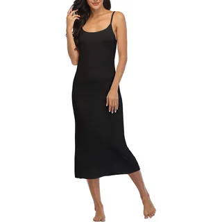 Summienlink Damen Full Slip für Unterkleider Sexy Lang Ärmellos Nachthemd Cami Kleid - Schwarz - Groß