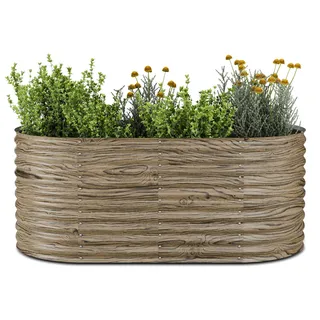 Blumfeldt High Grow Hochbeet, Ergonomisches 1.169 L Ovales Beet In Holzoptik, Wetterfestes Verzinktes Metall Für Blumen, Kräuter & Gemüse – Rostbeständig Mit Offener Bodenstruktur & Einfache Montage