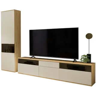 Venda Wohnwand , Eichefarben, Beige , Kunststoff , 9 Fächer , 2 Schublade(n) Schubladen , 285x215x45 cm , individuell planbar, Beimöbel erhältlich, stehend, in verschiedenen Holzdekoren erhältlich , Wohnzimmer, Wohnwände, Komplette Wohnwände