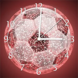 Wallario Design Wanduhr Fußball digital - Netzwerk in rot aus Echtglas, Größe 30 x 30 cm - Rot