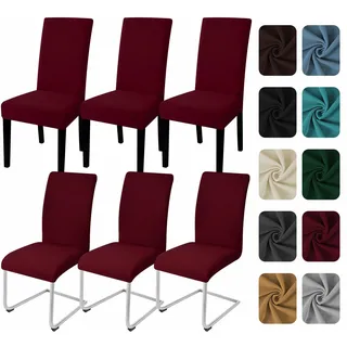 Yugarlibi Stuhlhussen 6er Set Stretch Stuhlbezug Schwingstuhl Bordeaux | Elastische Stuhlhussen Schwingstuhl Stuhlbezug Universal Esszimmerstühle Bezug Waschbare hussen für stühle Küche Hochzeit