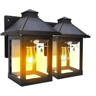 Nodfens Solarlampen für Außen, [2 Stück] Solarleuchte Außen Wandleuchte mit Bewegungsmelder Sicherheitswandleuchte 3 Modi, IP65 Wasserdicht Außenlampe für Garten Veranda Pfad Garage Zaun Schwarz