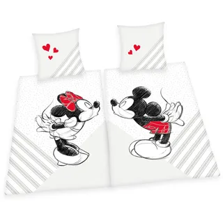 Herding Mickey & Minnie Mouse Partnerbettwäsche Mehrfarbig 140 x 200 cm + 2 x 70 x 90 cm