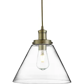 Pyramid 1-flammiger Pendelleuchte, Antik Messing, Klarglas Pyramiden Shirm