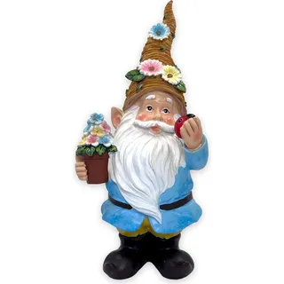 Gartenzwerg blaue Jacke - Dekoration für den Garten - 27 cm