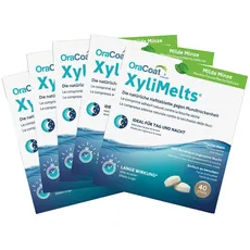 OraCoat XyliMelts - 200 Haft-Tabletten gegen Mundtrockenheit - Diskret - Im Schlaf verwendbar - VEGAN [Milde Minze]
