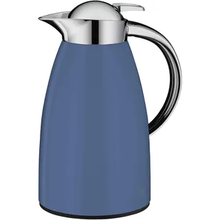 Alfi SIGNO 1.0l, blau matt, Edelstahl-Isolierkanne mit hygienischem Hartglaseinsatz, Drehverschluss mit bequemer Drucktaste, ergonomischer Griff, mit einer Hand, ideal als Kaffeekanne, Teekanne