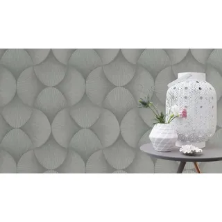 Rasch Textil Rasch Vliestapete Art Deco Muster Fächer Uni Silber Metallic 608212