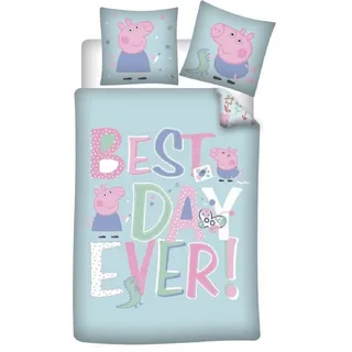 Peppa Pig Best Day Ever Blau 140 x 200 cm + 63 x 63 cm