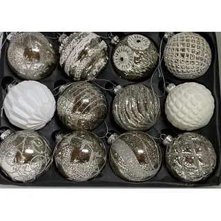 MC Trend 12er Set edle Luxus Glas Weihnachtskugeln Ø 8cm Weihnachtsbaum Kugeln Christbaumkugeln Weihnachts Deko (Sortiment B)