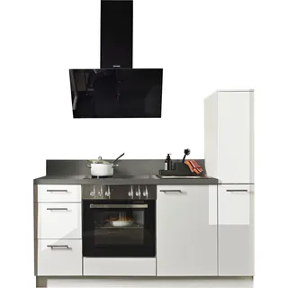 Küche KOCHSTATION "Scafa", küche: weiß, korpus: weiß, arbeitsplatte: stahl dunkel, B:180cm T:58cm, Komplettküchen-Sets, Küche, vormontiert, wahlweise mit E-Geräten, Stellbreite 180 cm