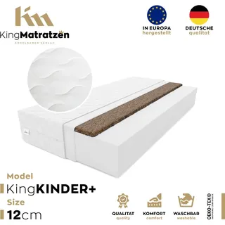 Kindermatratze KingKINDER PLUS 90 x 200 x 12 cm aus hochwertigem Kaltschaum | Rollmatratze mit waschbarem Bezug und Kokosmatte | H3/H4