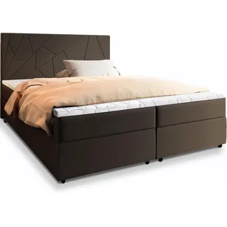 Masseno Boxbett Mado 140x200 cm mit Matratze und Topper - Braun , Holz , H2 + H3 , 140x200 cm , Schlafzimmer, Betten, Boxspringbetten